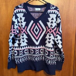 NWT Blue Ivy Vneck Knit Sweater Small/Medium S/M Navy Blue Pink